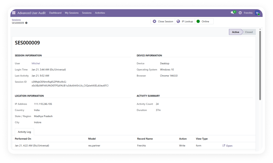 Advanced User Audit for Odoo