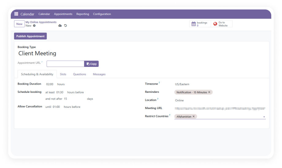 Calendar: Appointment Booking — Online scheduling in Odoo