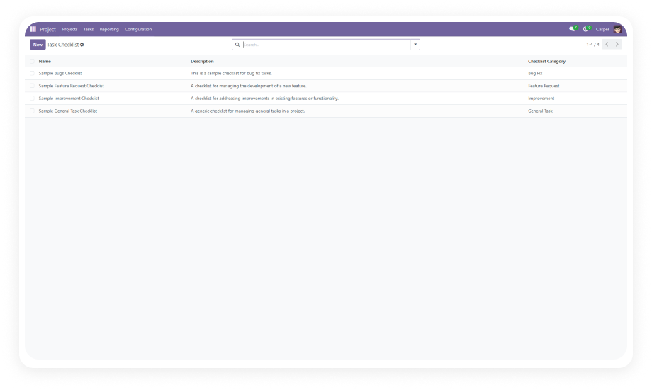 Checklist for Projects and Tasks