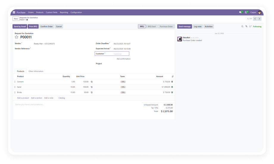 Custom Fields For Purchase Order — Odoo no-code field builder module