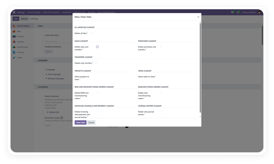 Mass Delete Records for Odoo